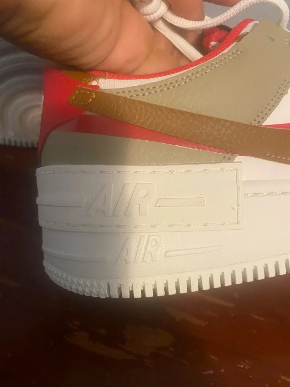 Nike Low-Top Sneakers — White, Red & Brown Accents Women AF1 Shadow Nike Air 1